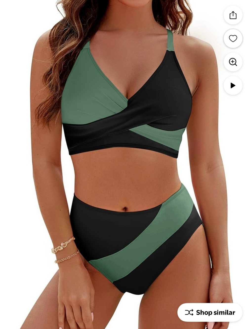 Women's Two-Tone Green & Black High-Waist Swim Set